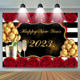 Lofaris UK Red Rose And Gold Balloons Happy New Year Backdrop